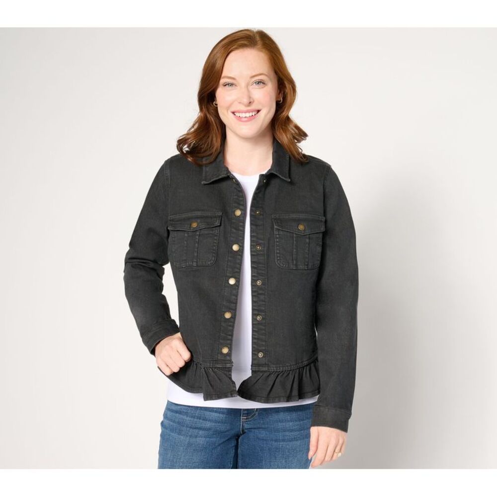 SUNNYLiFE Women's Plus Sz Jacket 2X Vintage Style Ruffle Hem JAcket Black